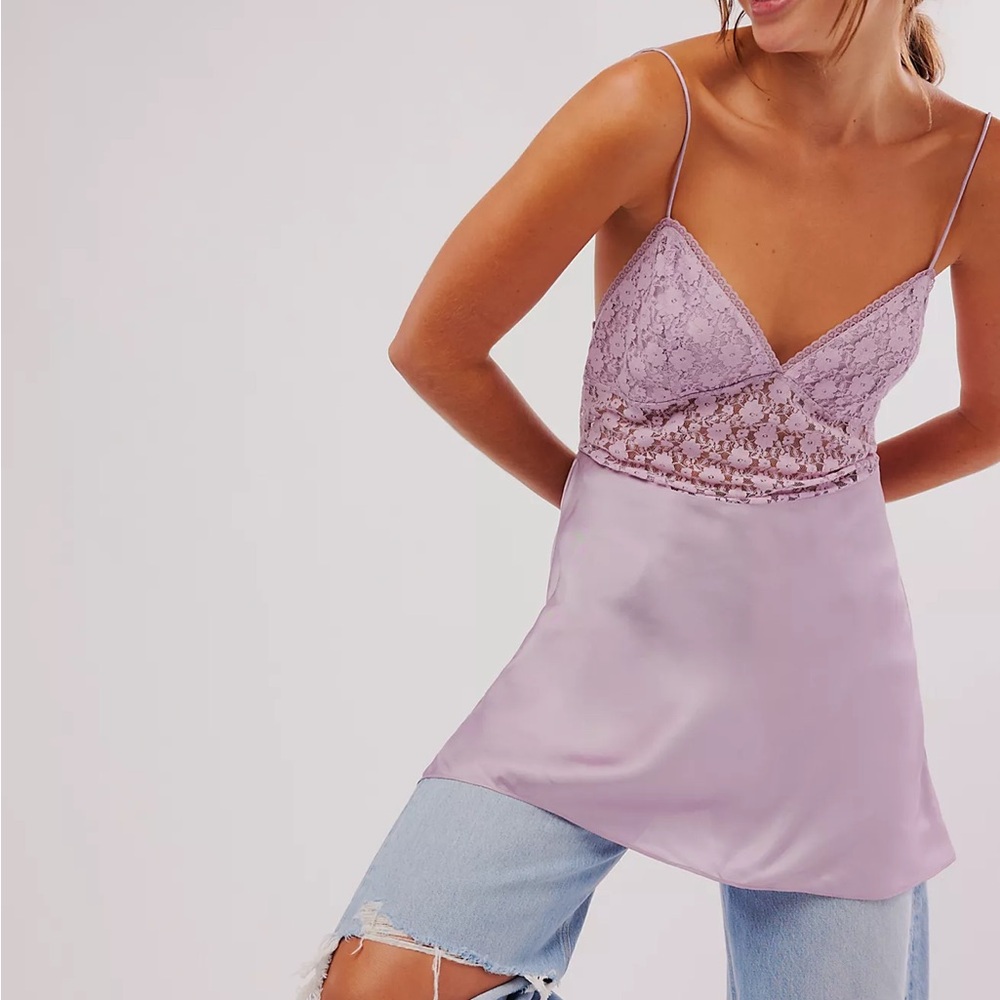 Free People Love Mini Slip Lavender Lace Trim Camisole Size XS